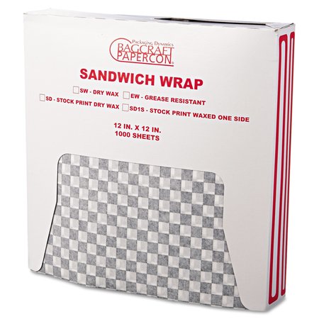 BAGCRAFT Grease-Resistant Wrap/Liners, 12 x 12, Black Checker, PK5000 P057800